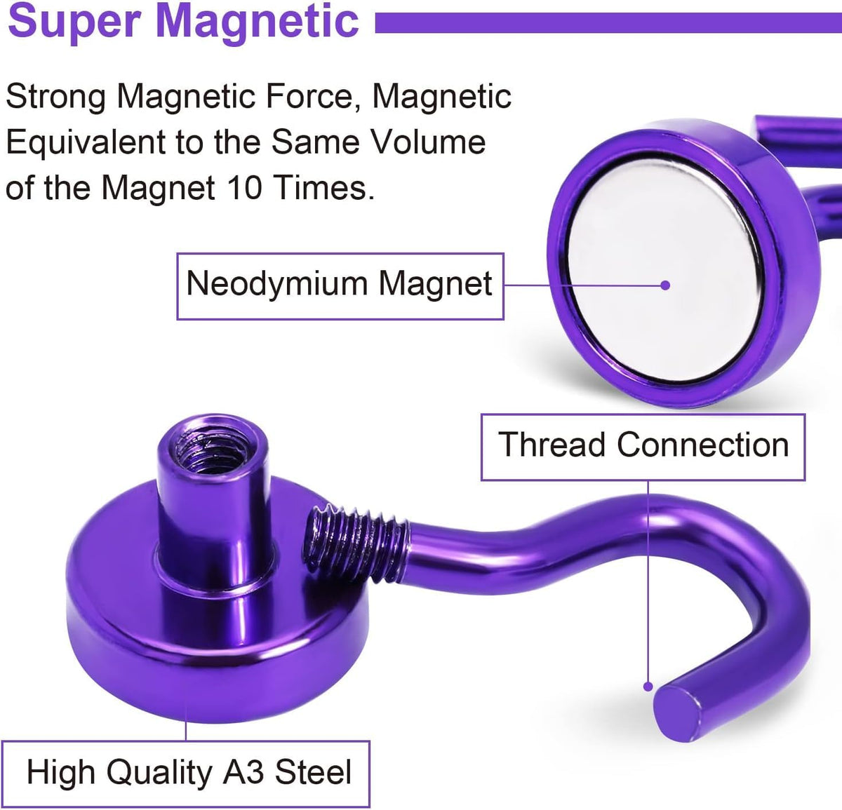 DIYMAG Magnetic Hooks 20pcs 30lbs Cruise Essentials 2026 Magnet Hook Purple