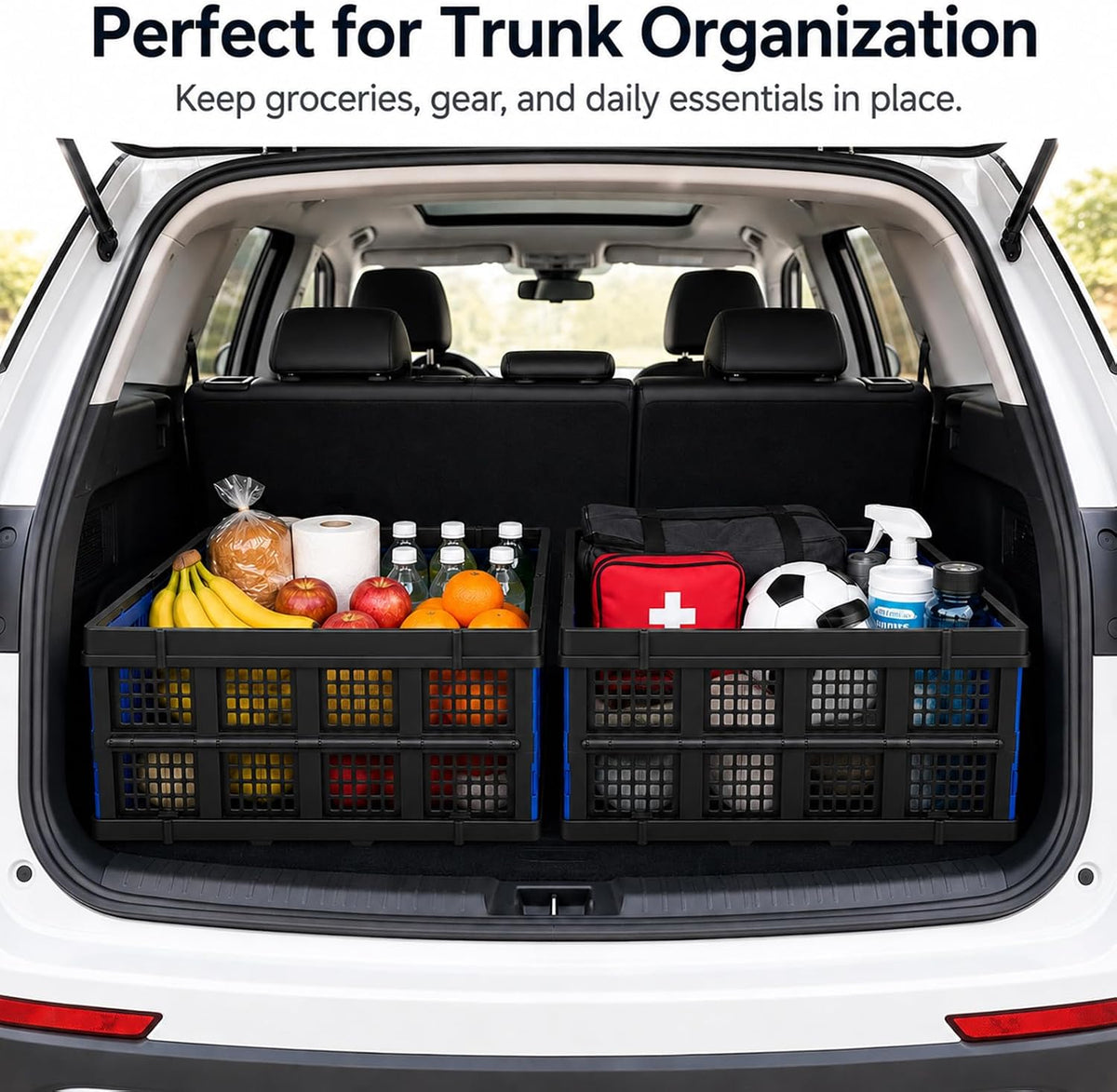 49L Collapsible Storage Crate, Stackable, Blue, 1 Pack