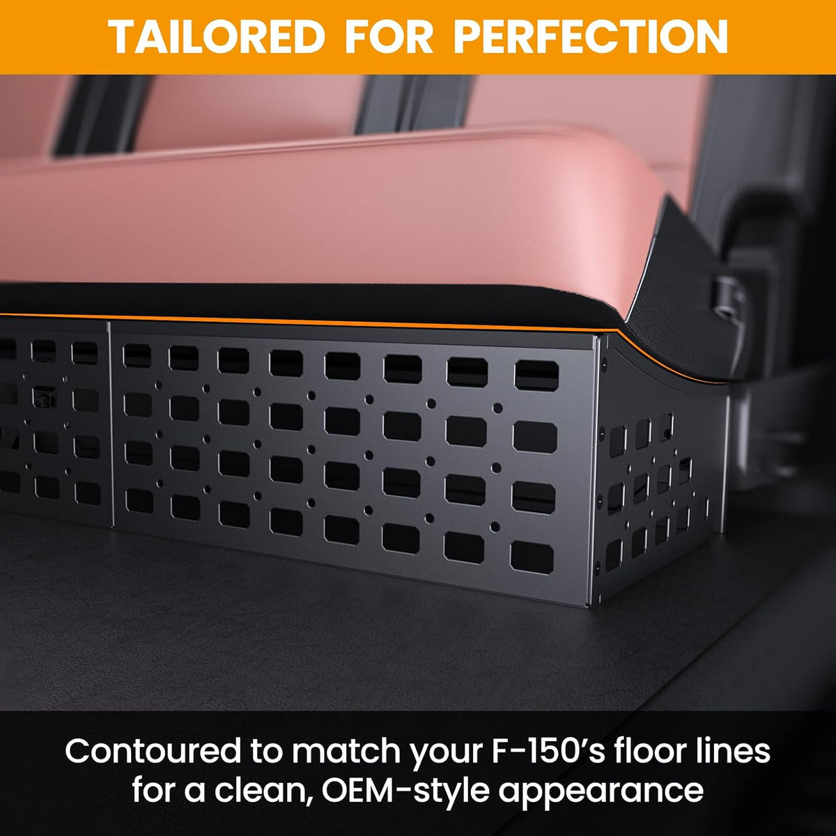 Underseat Storage Molle Panel: Fit for F150 (2015-2026) & F250 F350 SuperDuty (2017-2026) Crew Cab - Heavy Duty Steel Alloy Under Seat Organizer 150 lbs Capacity Fits Seat Mats - No-Drill