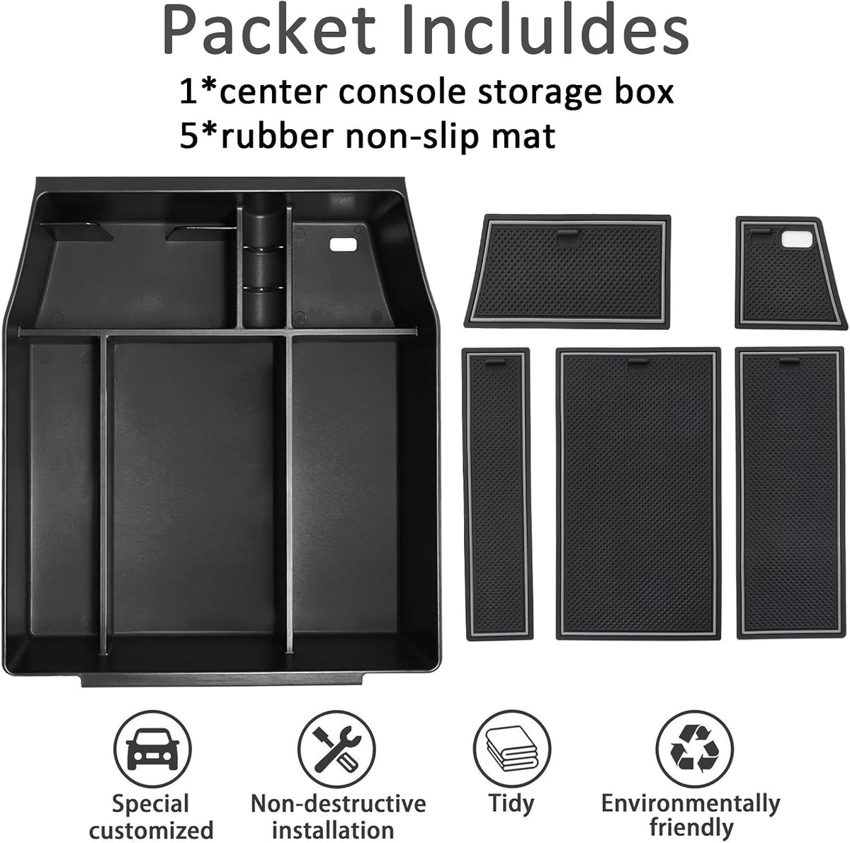Center Console Organizer Tray for Ford F150 2021 2022 2023 2024 Accessories Interior Secondary Storage Armrest Box Insert Hidden Cubby Drawer (Full Console w/Bucket Seats ONLY) (Gray Trim)