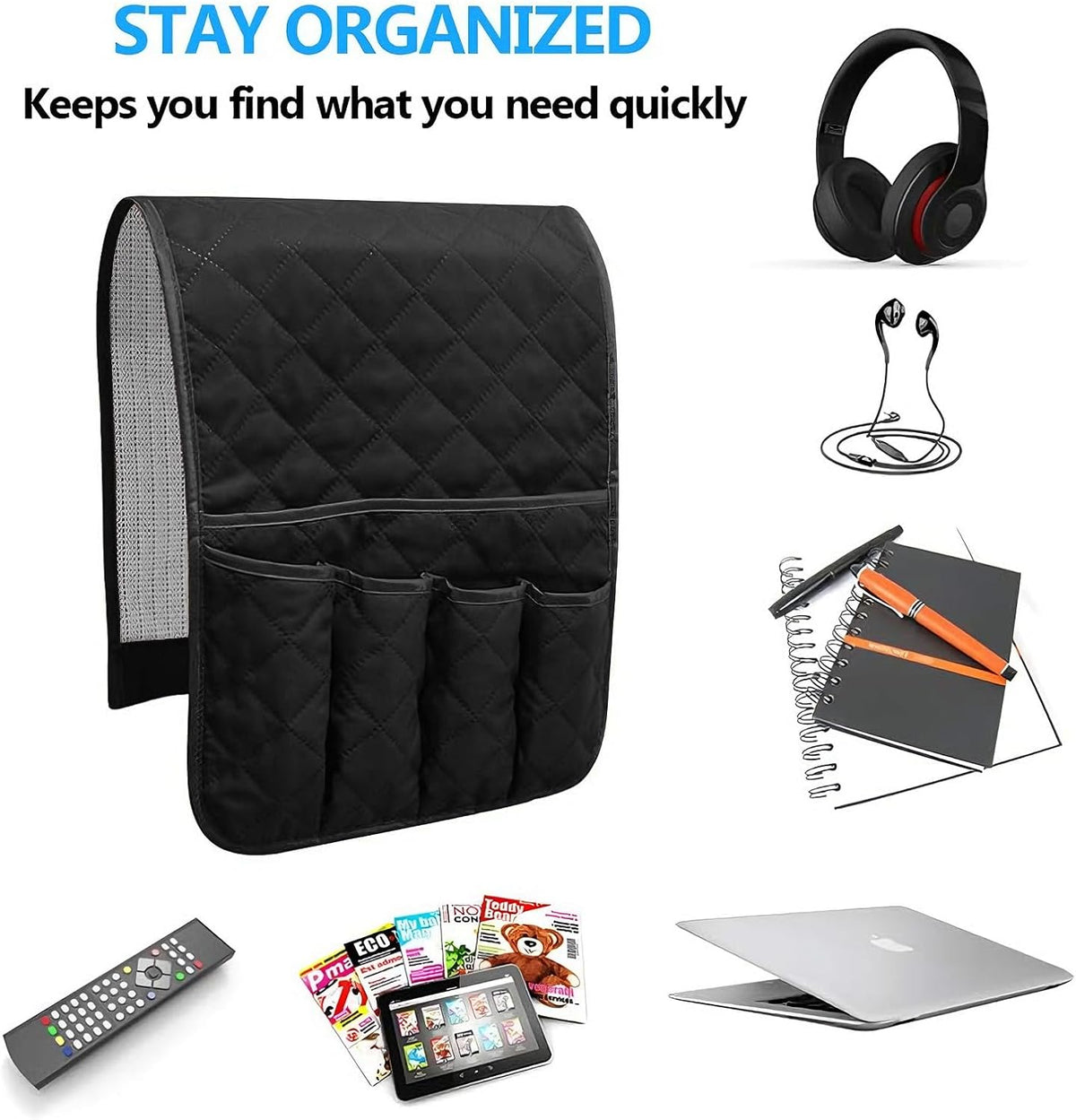 Armchair Caddy for Recliner, Non Slip Sofa Arm Organizer, Black
