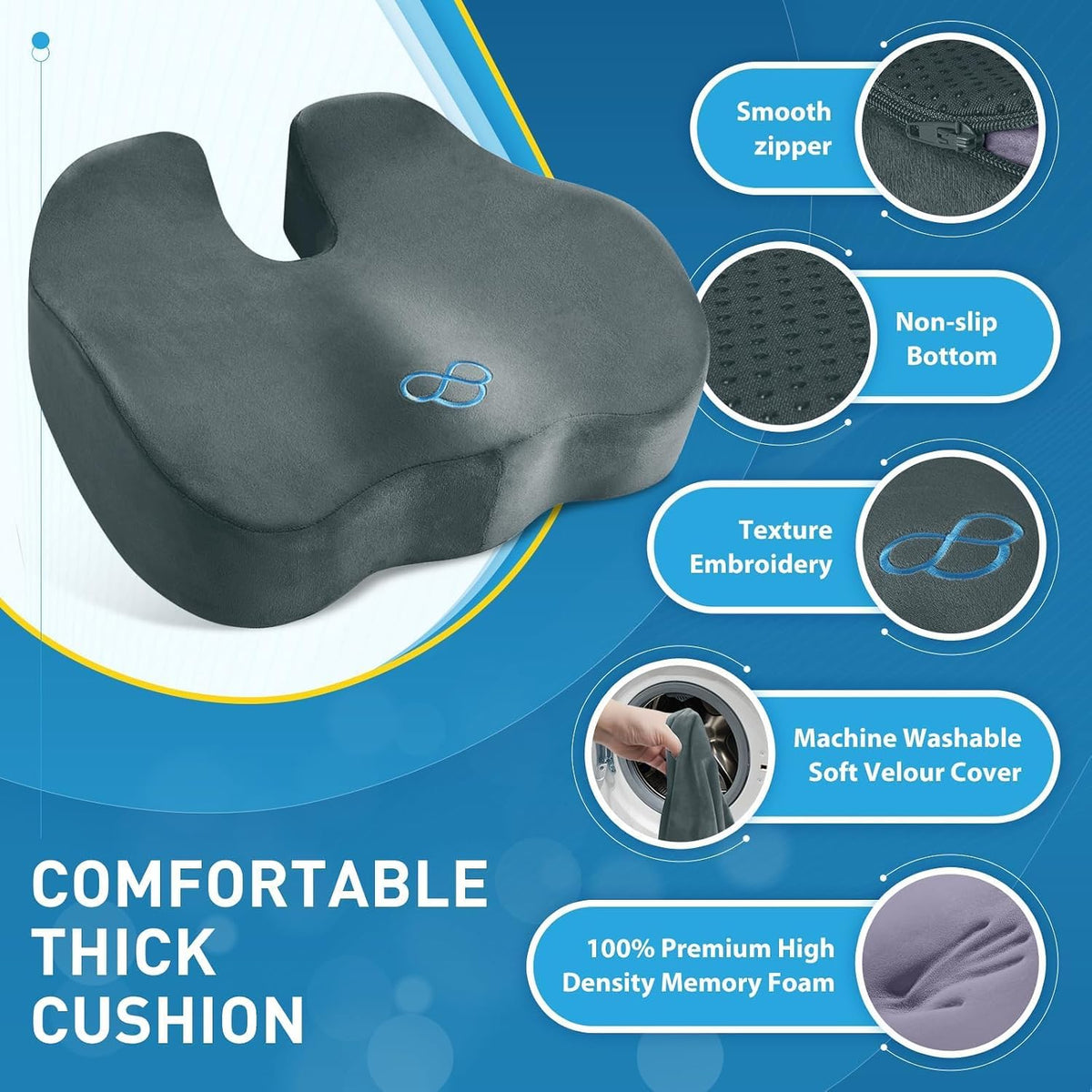 BlissTrends Memory Foam Seat Cushion for Office Chair & Car Seat, DarkGreen