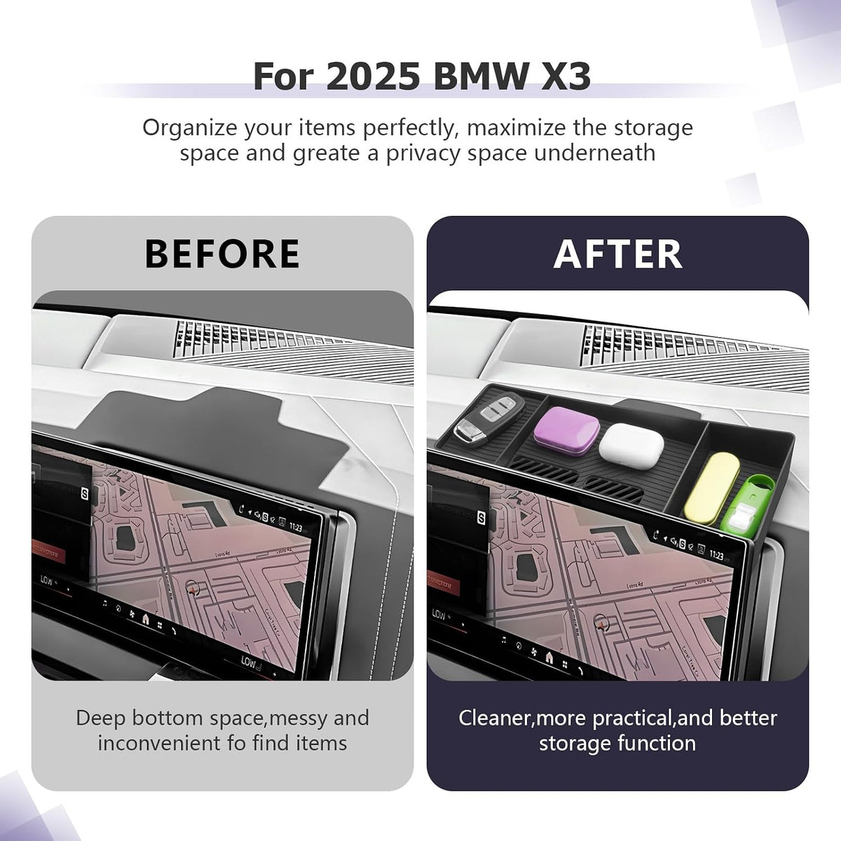 LUWU 2025 B MW X3 Dashboard Storage Tray Compatible with 2025 B MW X3 Accessories Behind Screen Organizer 2025 B MW X3 30 xDrive/M50 xDrive Accessories Center Console Display Box Dash Tray (Black)