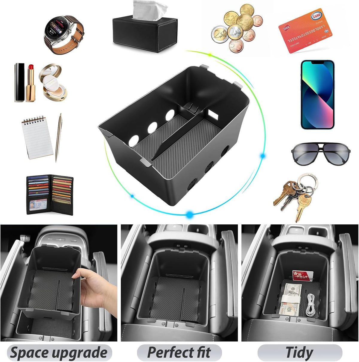 SKTU for 2026 2027 Hyundai Palisade Center Console Bottom Organizer ABS