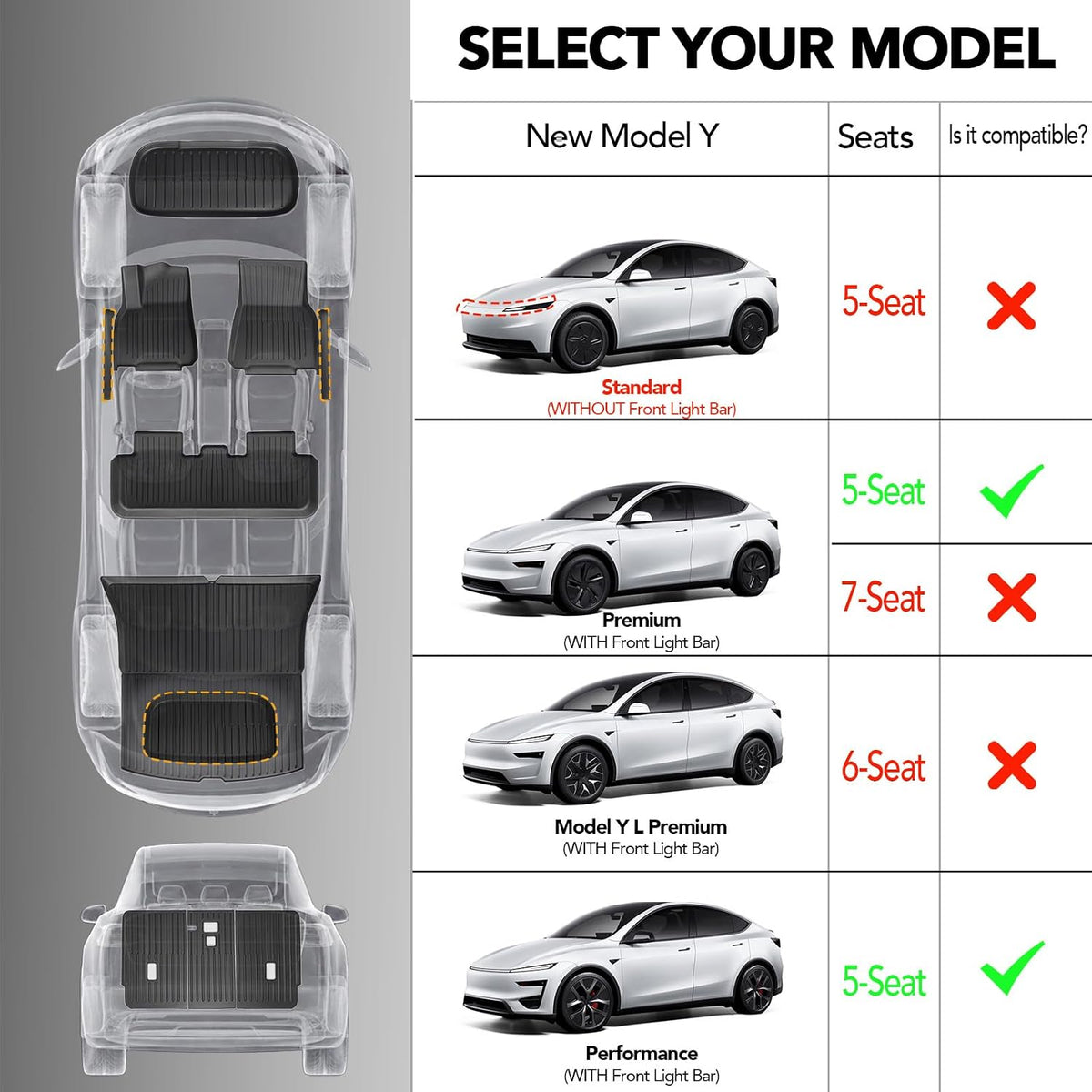 SUPER LINER Tesla Model Y Floor Mats 2025 2026 11-Piece Set TPE Material