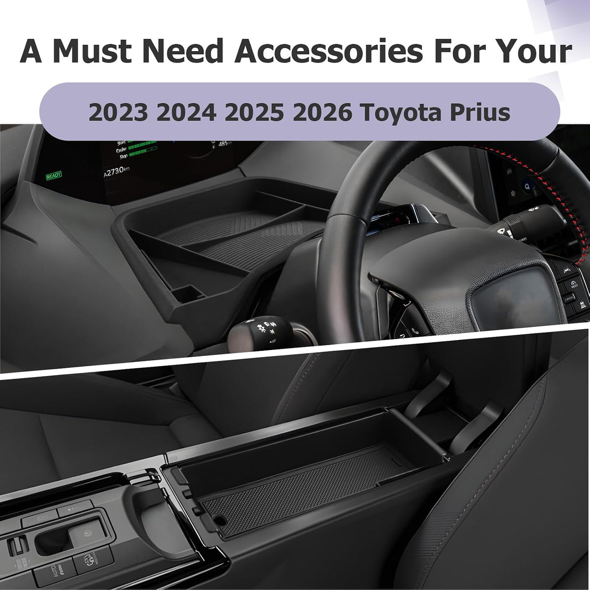 LUWU 2026 2027 Prius Accessories for 2023 2024 2025 2026 2027 Toyota Prius LE/XLE/Limited/Nightshade Dashboard Storage Tray, Center Console Organizer Armrest Console Tray Storage Box Black 2-Pack