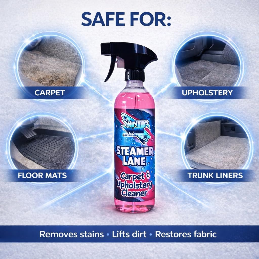 Winter White Steamer Lane Carpet & Upholstery Cleaner – Car Interior Fabric Cleaner for Seats, Carpet, Floor Mats & Upholstery – Auto Detailing Stain Remover Spray – Professional Interior Cleaner 16oz
