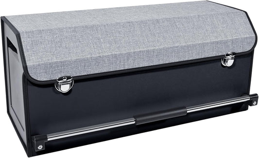 XCF SUV Trunk Organizer, Collapsible Car Trunk Organizer with Lid and Sturdy Handle Car Trunk Leather Storage Box SVU Cargo Storage (Grey, 27.1 x 11.4 x 12.2in)