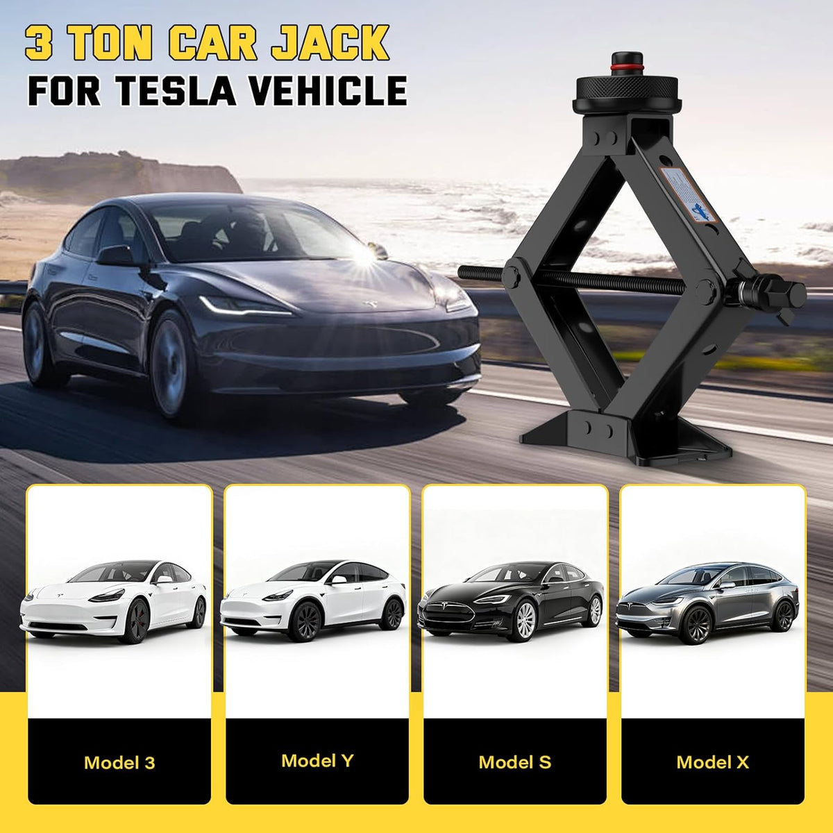3 Ton Car Jack for Tesla Model Y Model 3, 4.1"-18.3" Lifting Scissor Jack with Lug Wrench, Tesla Tire Change kit for Model Y/3/S/X.