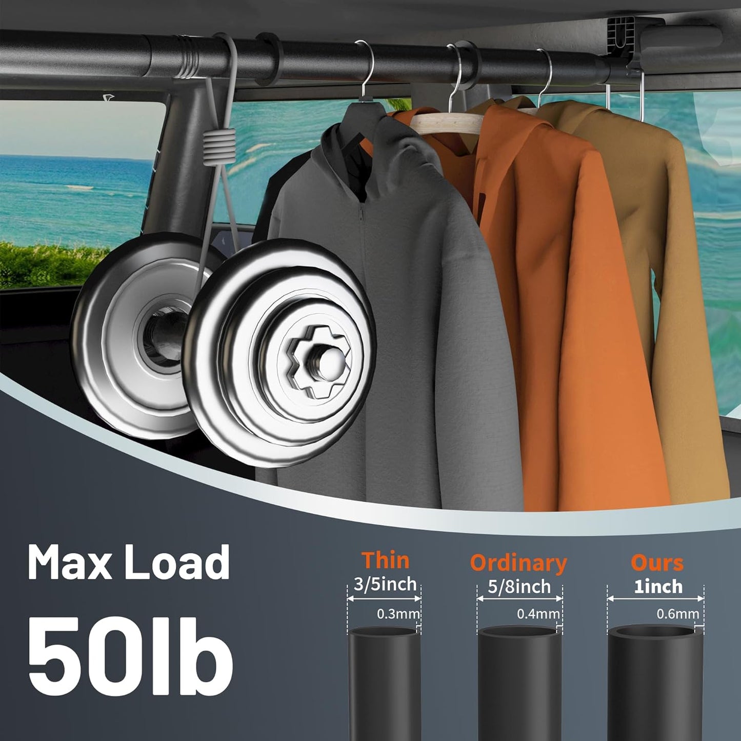 Heavy Duty Car Clothes Hanger Bar 30-64 Inches - Wrinkle Free Telescopic Clothes Rack for Vehicles, SUV, Truck