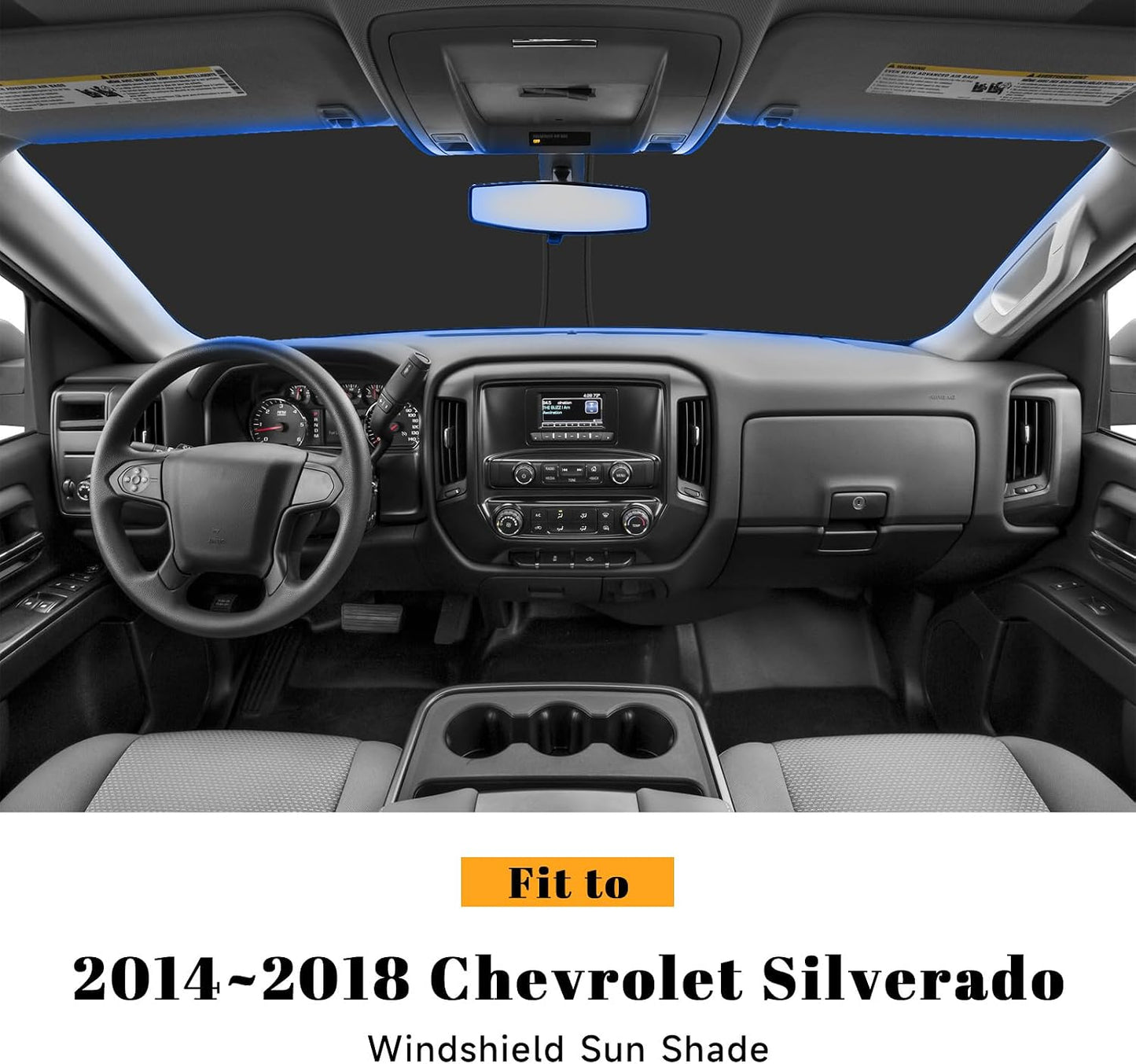 Car Windshield Sun Shade for Chevy 2014-2018 Silverado 1500 & for GMC 2014-2018 Sierra 1500 Accessories (OEM Design) Reflective Foldable Heat Insulation Sunshade for Ultimate Protection