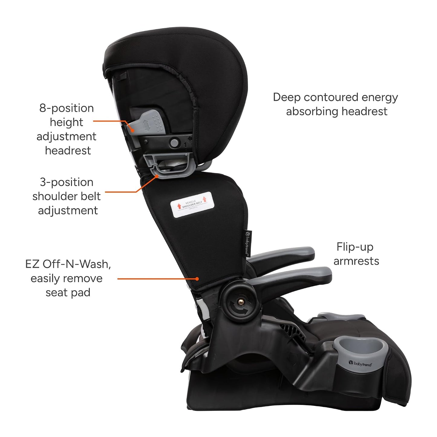 Baby Trend Protect 2-in-1 Folding Booster Seat, Midnight Black – Fold-Flat Travel-Ready Design, Lightweight Build, Belt-Positioning Comfort