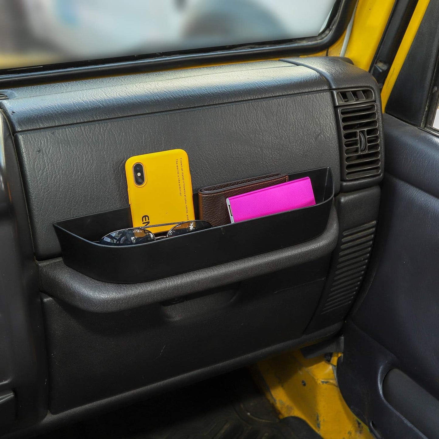 JeCar TJ GrabTray Passenger Storage Tray Organizer Grab Handle Accessory Box for 1997-2006 Jeep Wrangler TJ 2-door/4-door, Interior Accessories, Black