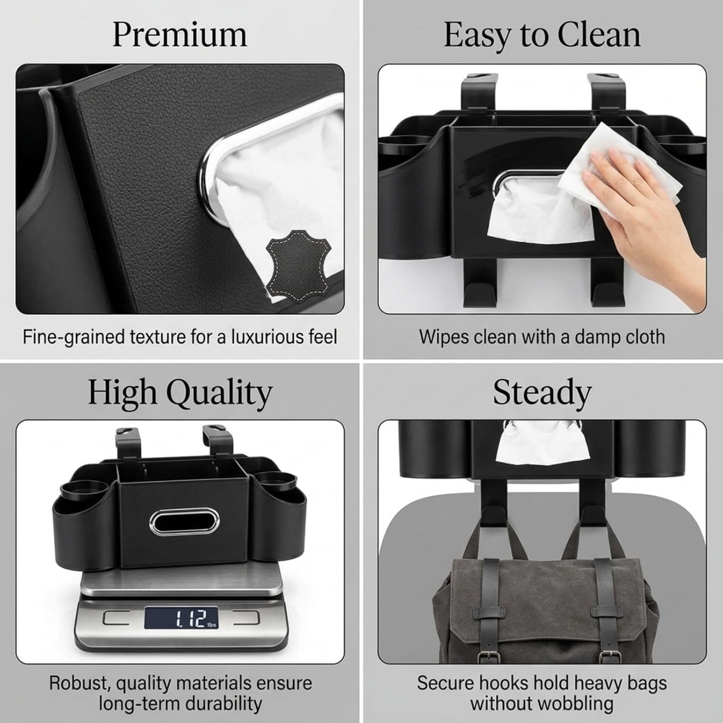 Back Seat Car Organizer, Nappa Leather Car Seat Organizer with Cup Holders and Tissue Box, Premium Hanging Storage Bag for SUV Truck Road Trip (Orange)