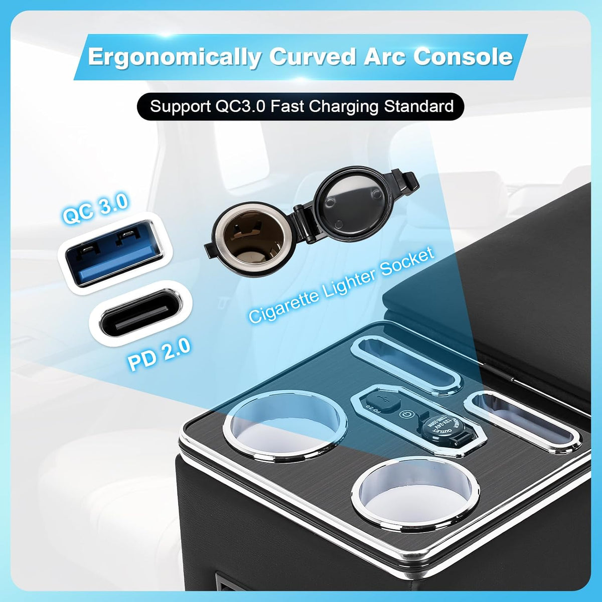 Center Console Universal for Trucks, Minivans, and SUVs with Chairging