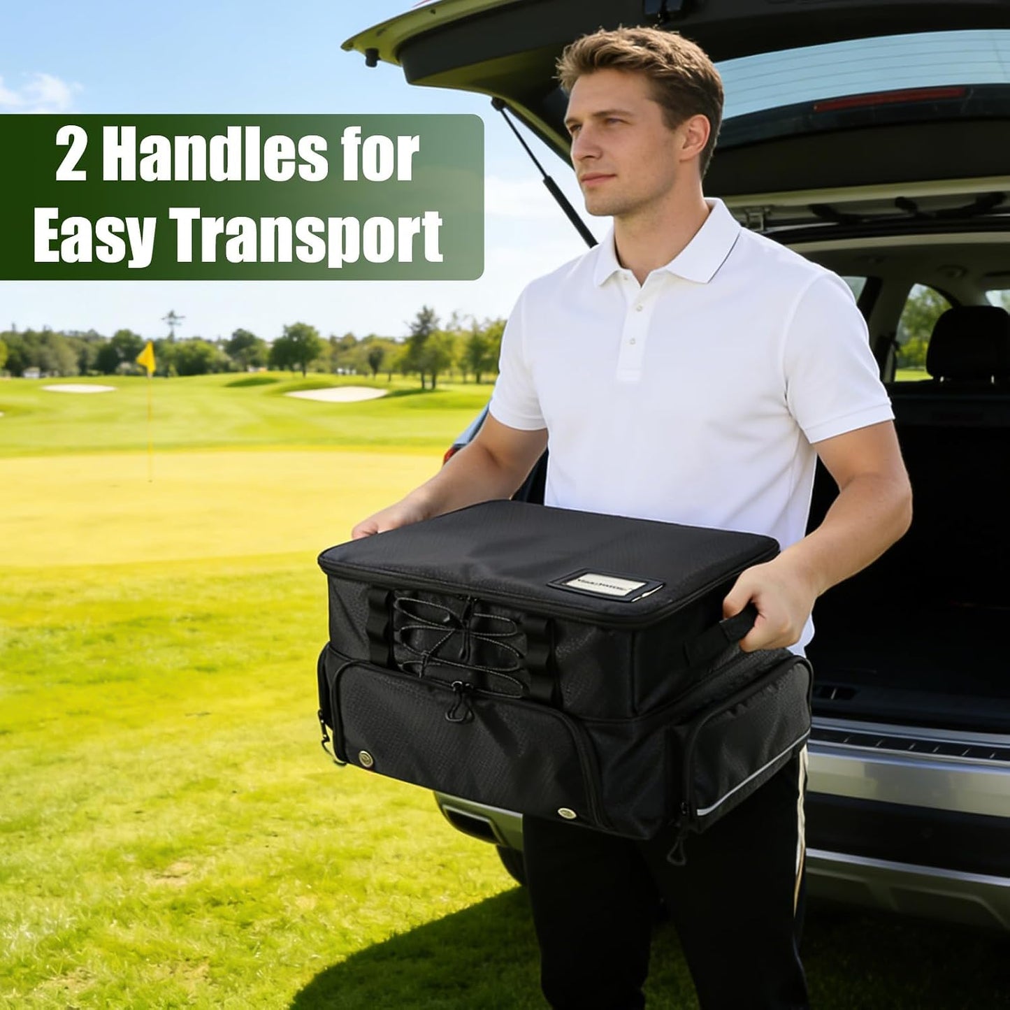 Golf Trunk Organizer, 2 Layer Car Golf Locker with Separate Ventilated Compartment for 2 Shoes, Golf Storage Bag for Golfs Balls, Tees, Glove, Accessories