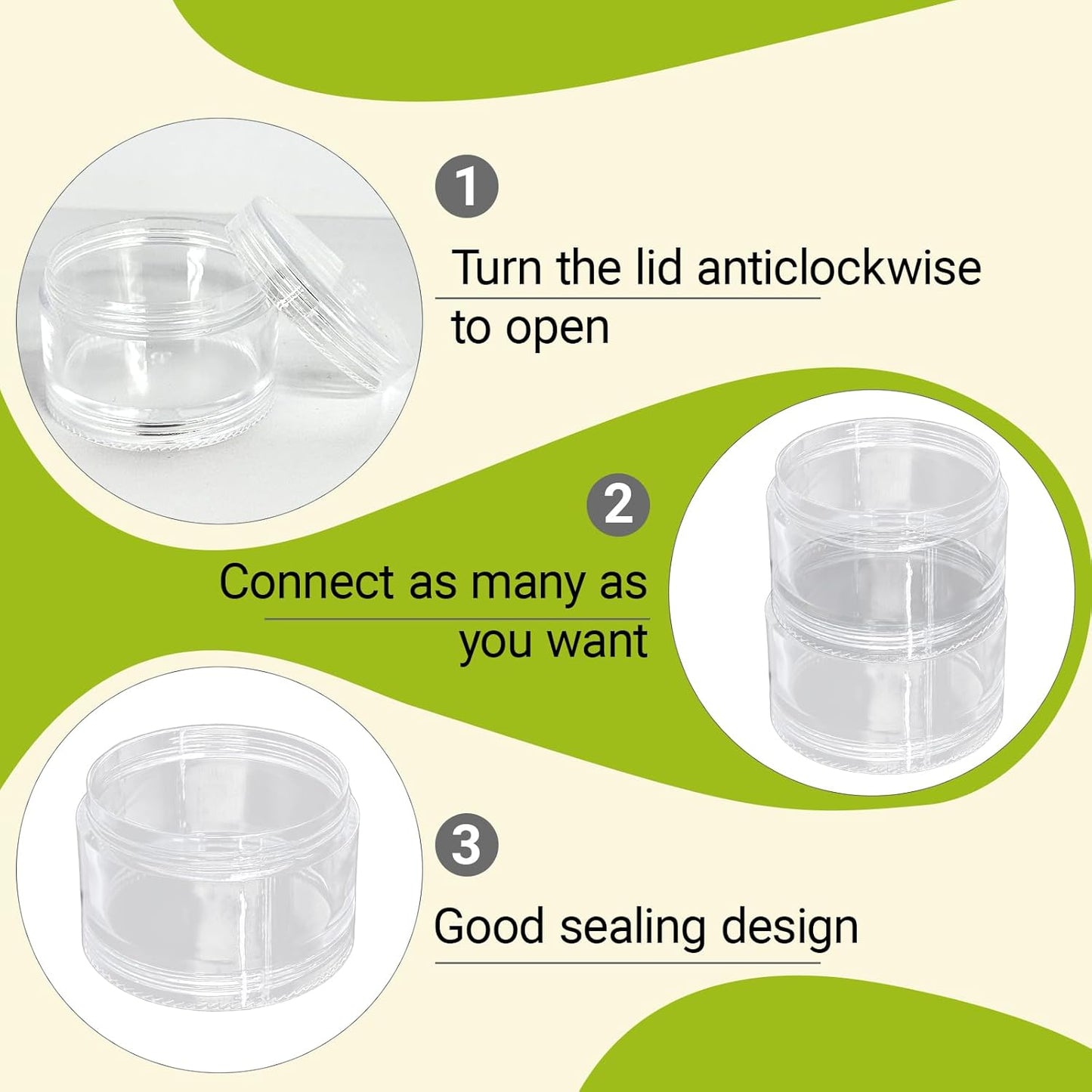 Luomorgo Stackable Clear Plastic Containers, 30ML, 5-Layer, 4 Sets | Screw Lids Organizer, For Cosmetics, Jewelry Beads, Nail Art & Craft Storage