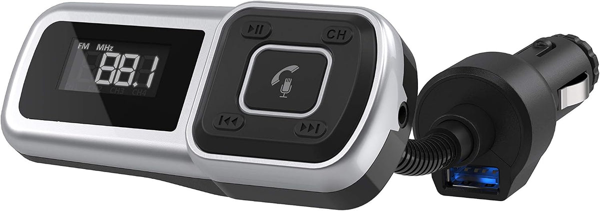 Scosche BTFMPD3SR FM Bluetooth Radio Transmitter for Car, Hands-Free Kit with Dual USB Charging Ports, 12W USB-A + 20W Fast Type-C Car Charger, Wireless Adapter for Calls, Siri and Google Assistant
