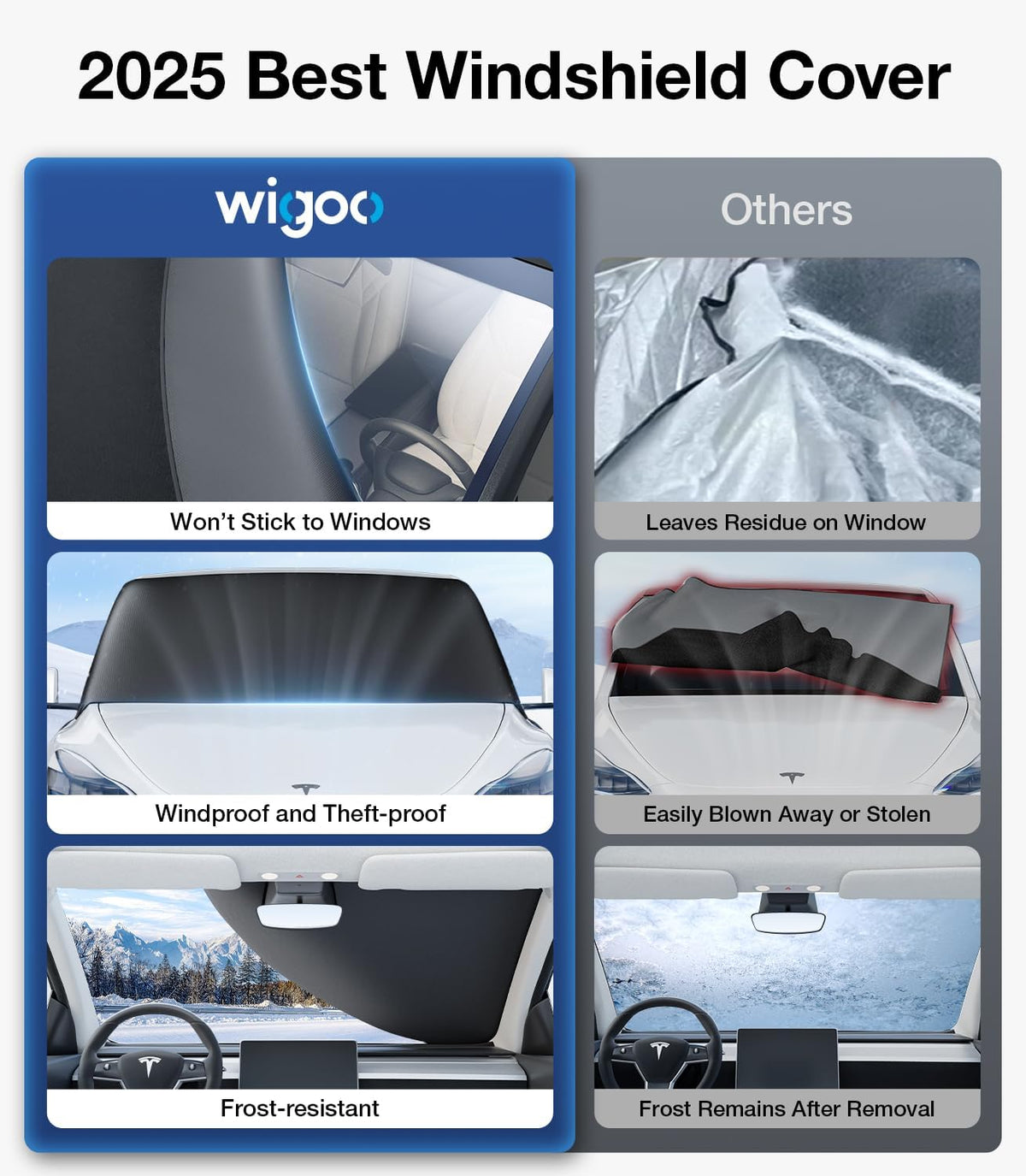 Wigoo 2025 Upgrade All-Season Car Windshield Cover - 600D Heavy-Duty Magnetic Cover for Snow/Sun/Dust/Rain, Fits Sedans & Small to Mid-Size SUVs, Year-Round Car Shield Outdoor Accessories