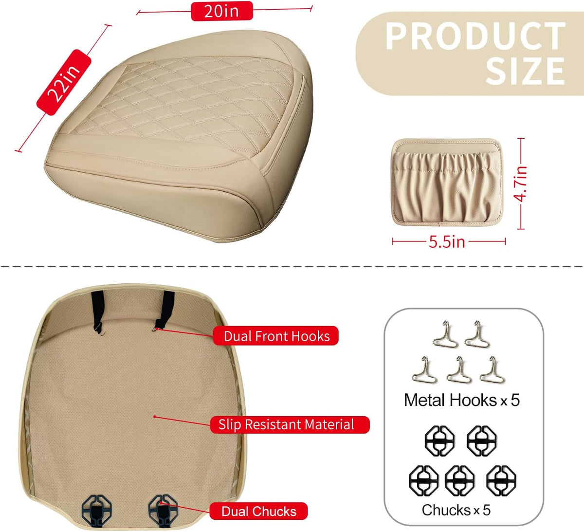 BEITK 2 Pack Leather Front Car Seat Bottom Covers Beige