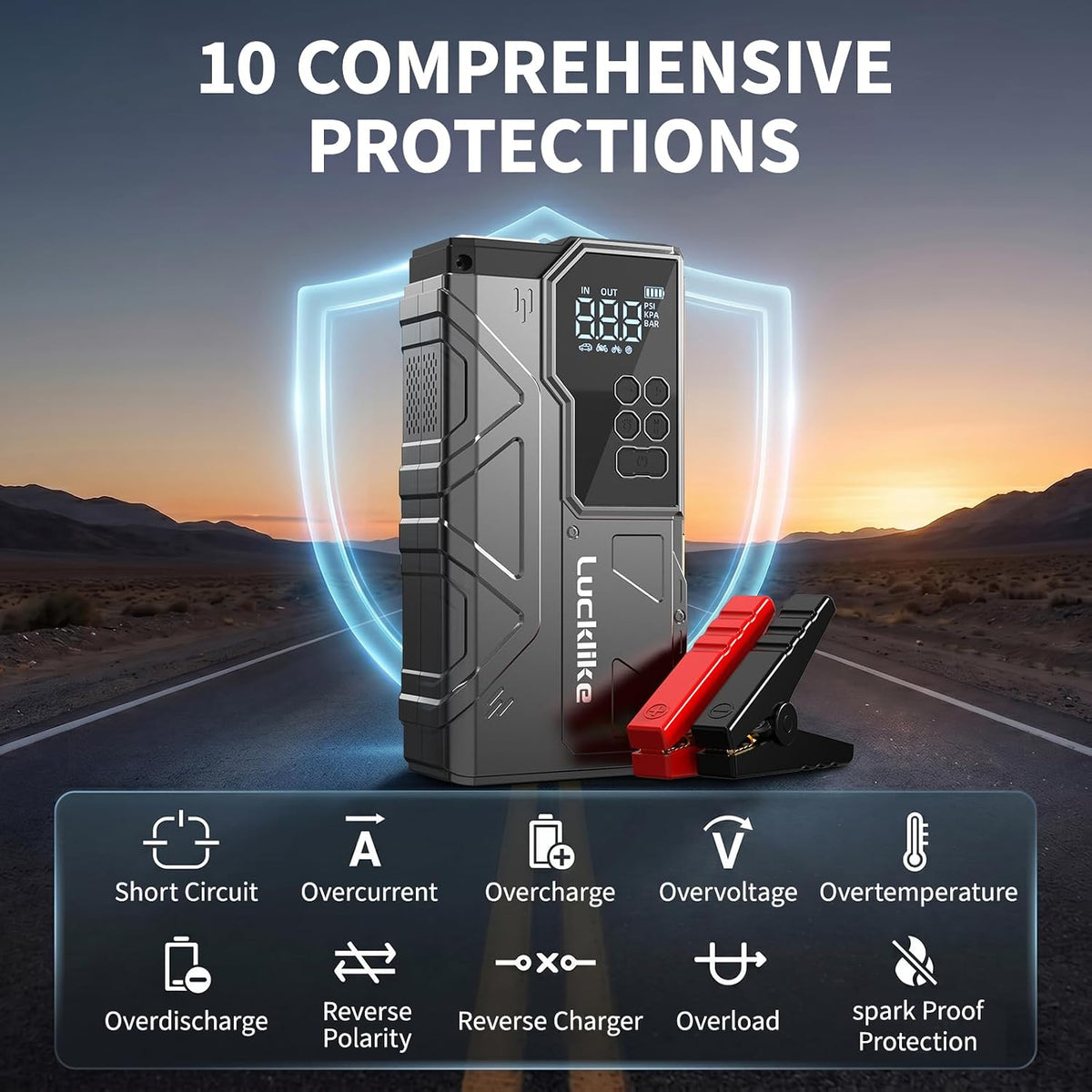 8000A Jump Starter with Air Compressor, 150PSI Auto-Shutoff Tire Inflator