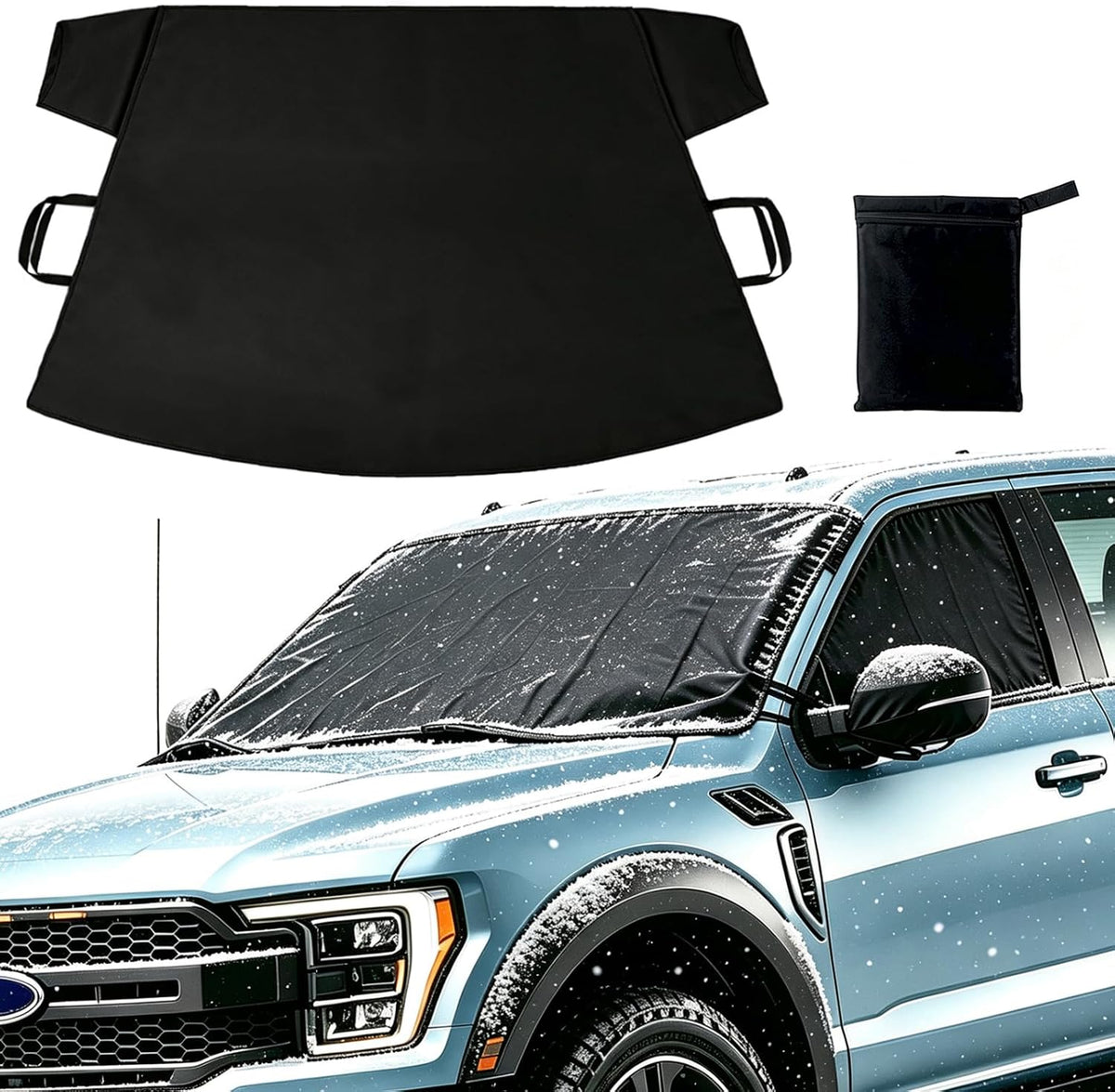Windshield Cover for Ice and Snow, 600D Oxford Fabric Car Snow Cover, Frost Protector for Cars, SUVs & Trucks, Heavy Duty Windshield Cover with Anti-Theft Straps, Universal Fit, 69" x 42"