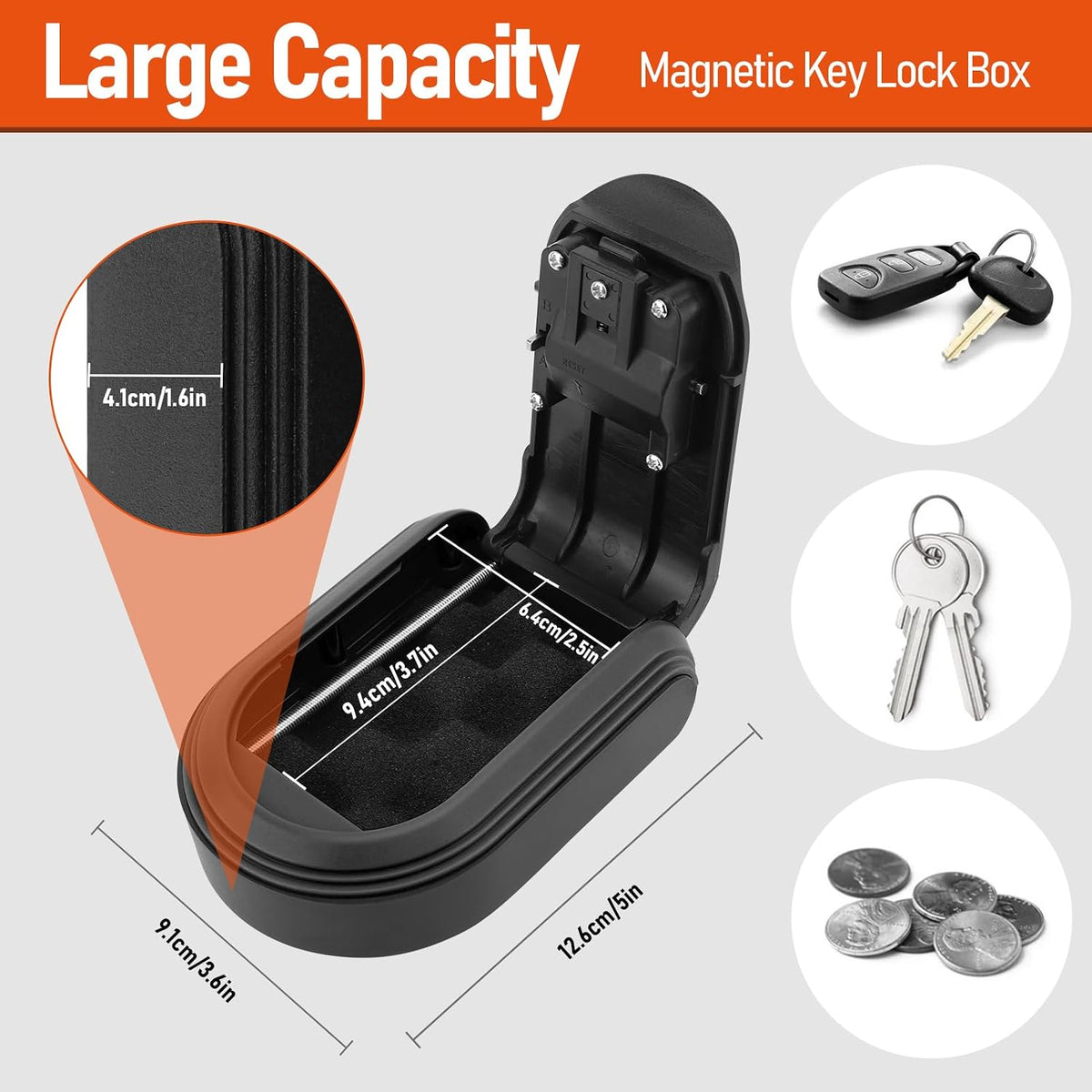 Magnetic Key Lock Box Under Car, 4 Digit Combination Key Holder with Strong Magnet, Wall Mounted Security Lock Box, Key Box Organizer with Bags for Indoor Outdoor