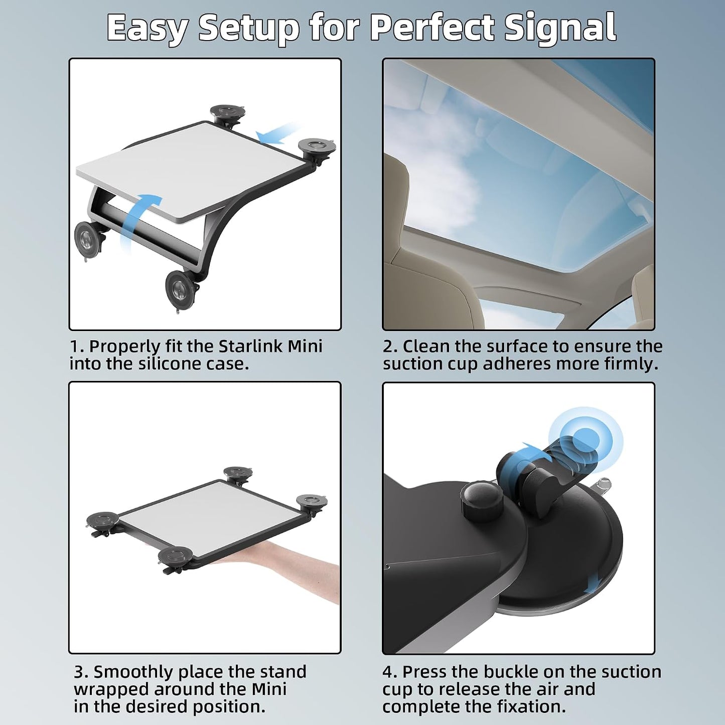 DAIERTEK Starlink Mini Car Mount, 2-in-1 Starlink Mini Suction Cup Mount with Protective Silicone Case, Strong Vacuum Base for Sunroof, Window, Roof, Perfect for RV, Boat, Truck, Black