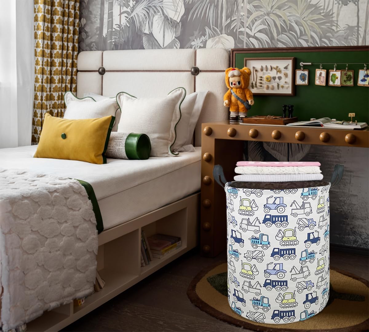 Collapsible Kids Laundry Basket Clothes Hamper, Foldable Storage Organizer Bin, Toy Clothes Storage with Handles for Boys Girls Bedroom, Room Decor Cars