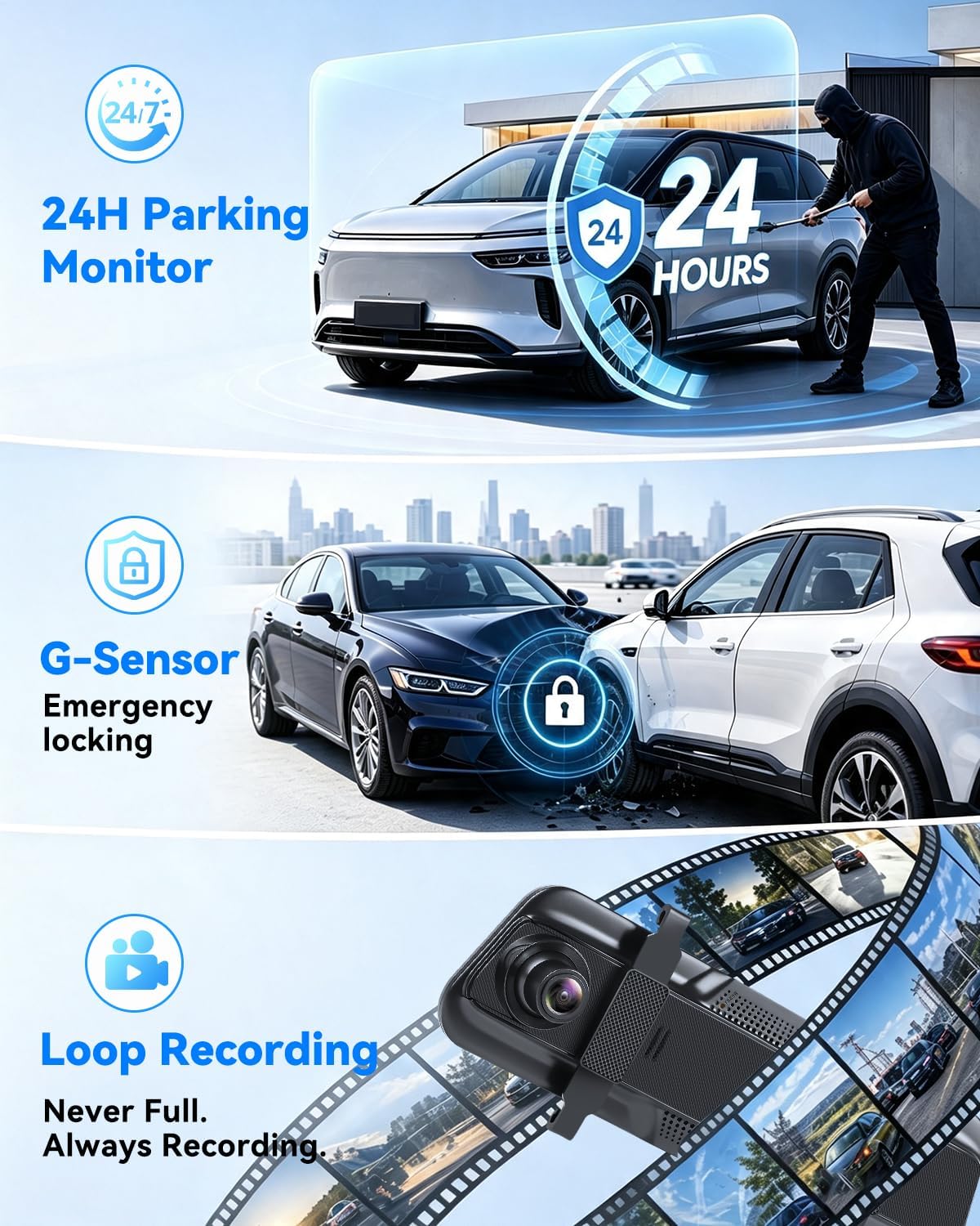 4K Rear View Mirror Camera, Dash Cam with 64GB Card WiFi