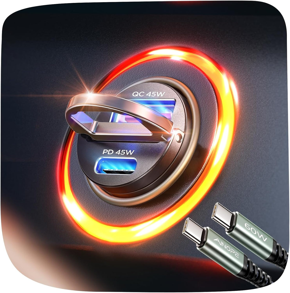 AINOPE 90W Car Charger, Cigarette Lighter Adapter, for iPhone 18 Pro Duo