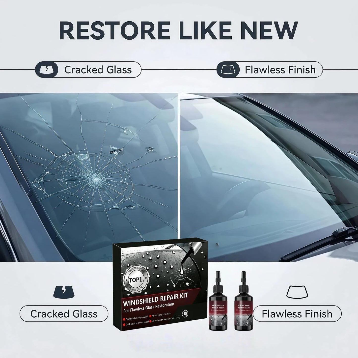 Windshield Repair Kit, 5Min Quick-Repair Nano Glass Repair Fluid. Suitable for Repairing car Windows, Rearview Mirrors and Glass.-New 2Pack