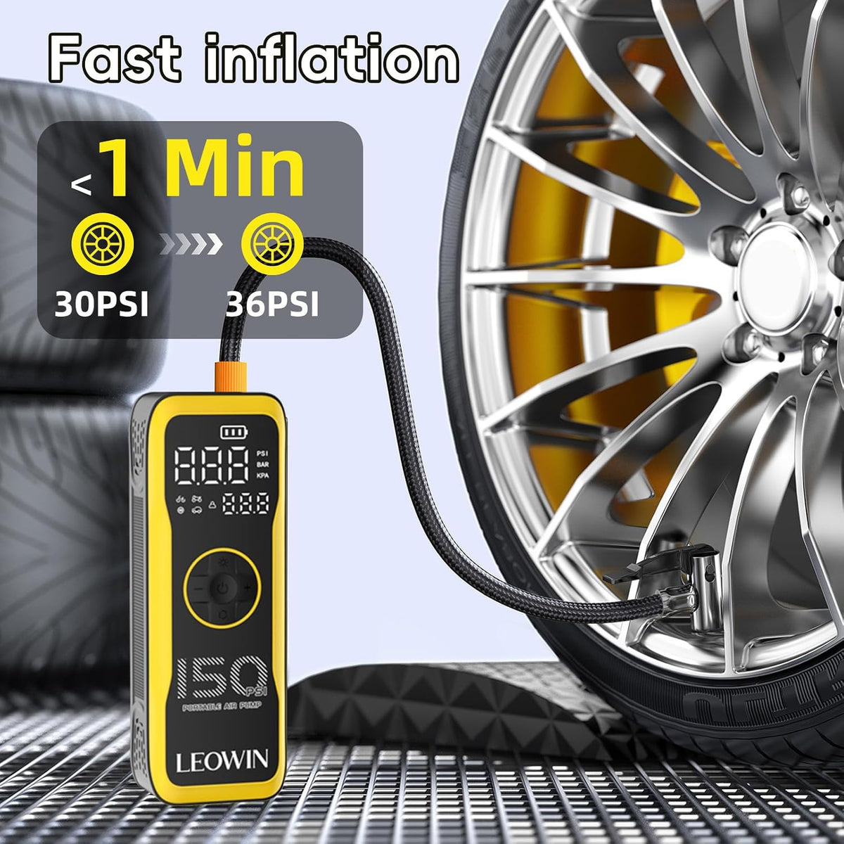 LEOWIN Portable Tire Air Pump with Digital Tire Pressure Meter/LED Light