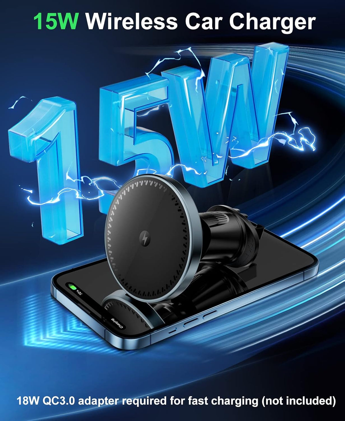 Beeasy for MagSafe Car Mount Charger, 15W Fast Charging Magnetic Wireless Car Charger, Car Phone Holder Mount for Vent ONLY Fit iPhone 12-17 Series and Magnetic Case