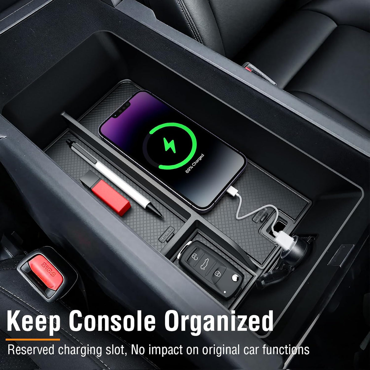 YPHUIKI 2PCS Center Console Organizer for Toyota Camry 2025 2026 Accessories Wireless Charging Anti-Slip Mat Armrest Storage Box Organizer Tray for 9th Gen Camry (LE SE XLE XSE Nightshade)