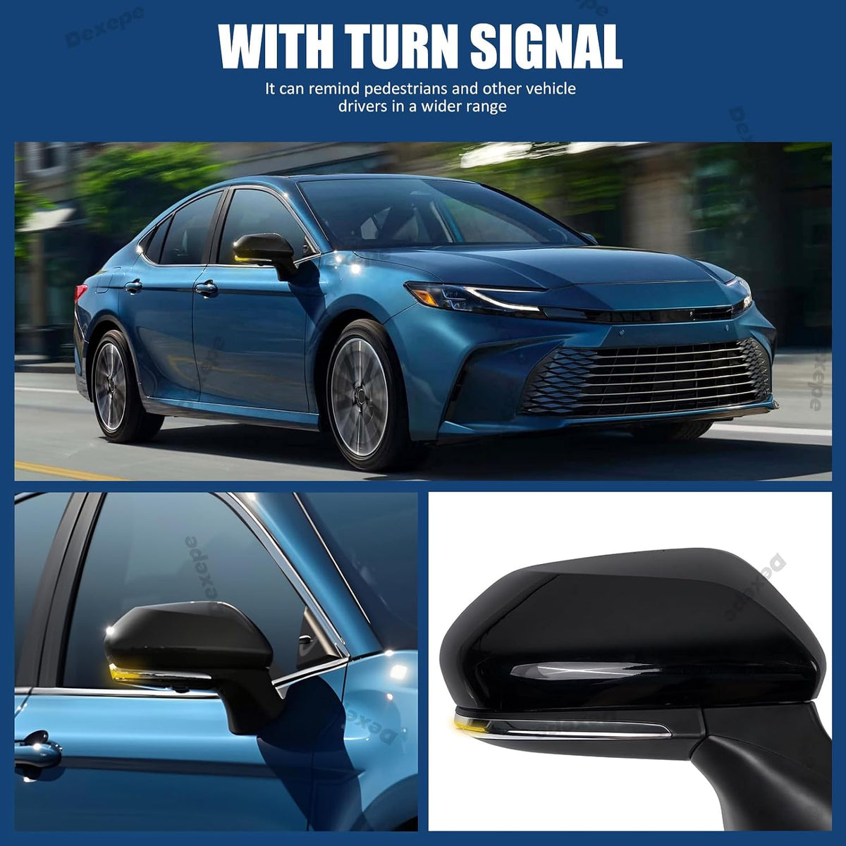 Passenger Side Mirror Assembly Compatible with Toyota Camry 2018-2026 Heated with Blind Spot Monitor, Turn Signal, Power Adjustable Glass Replace 8791006840 8791033C30 Black (7Pin Right)