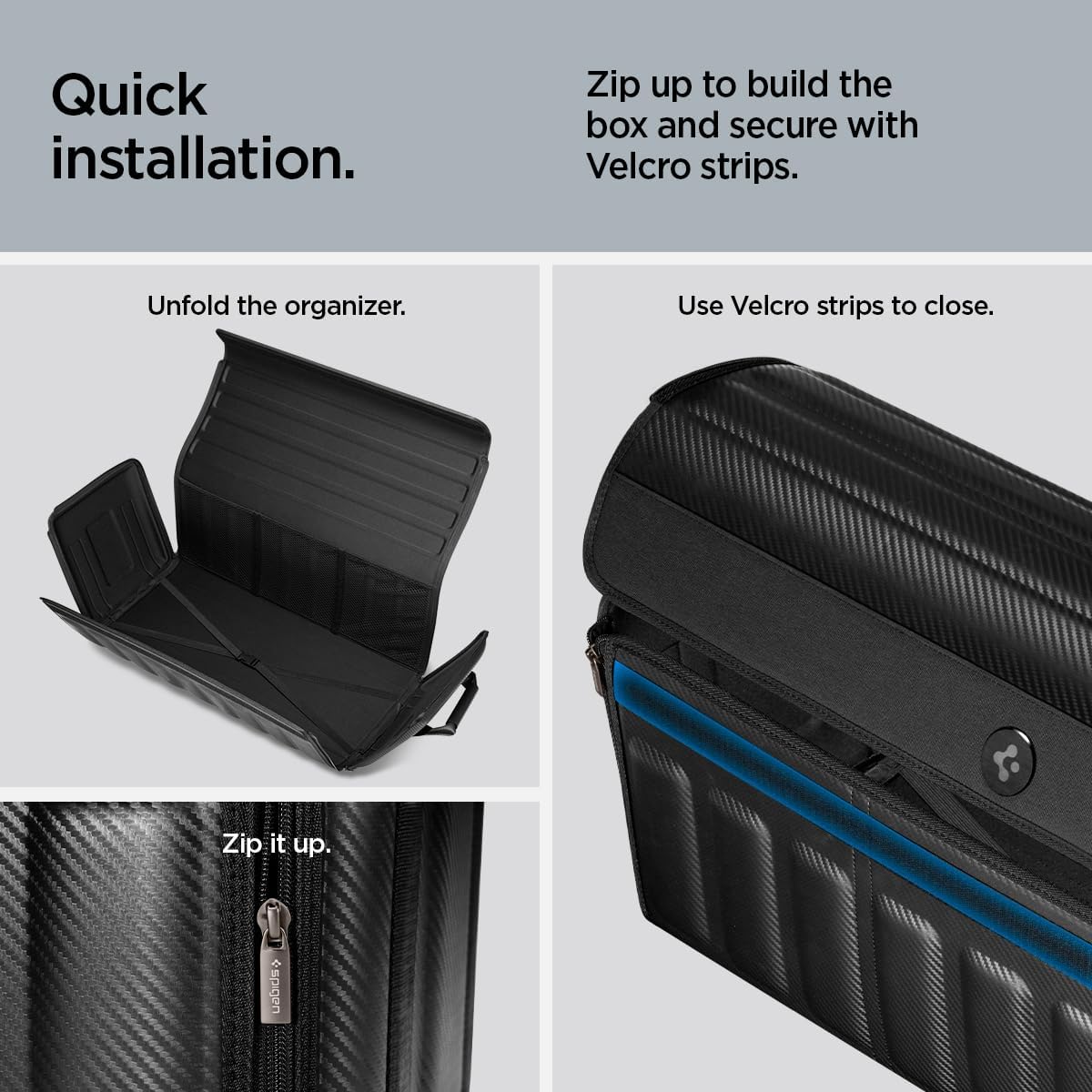 Spigen Trunk Organizer - Collapsible Heavy Duty Foldable with Lid, for Tesla Model Y Juniper L, Model 3/Y/S/X/Cybertruck, Sedan, and all Cars and SUVs - Black