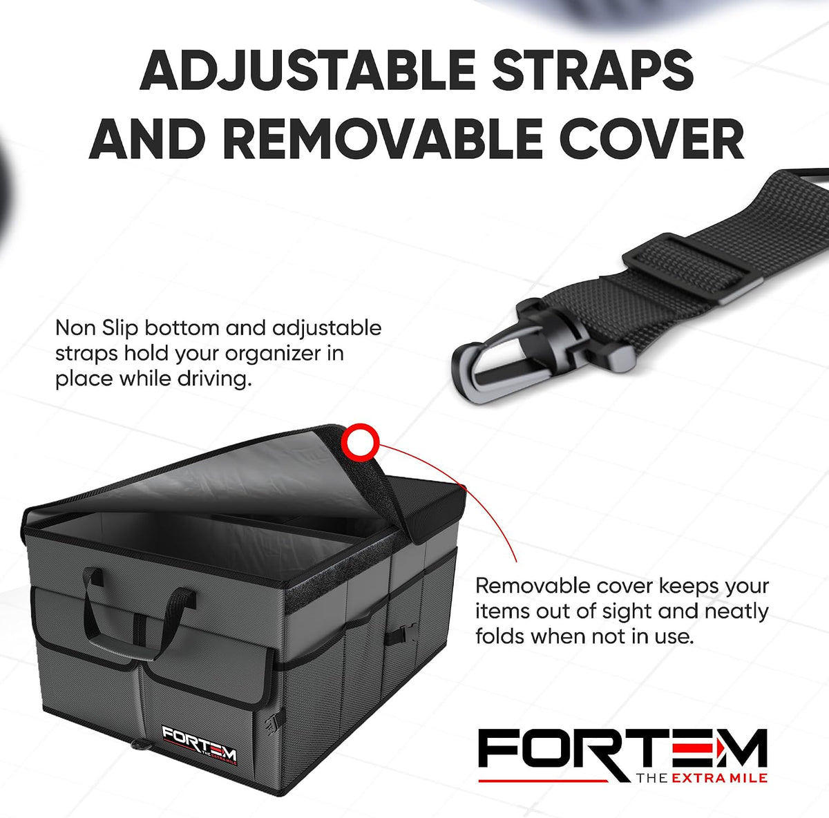 FORTEM Trunk Organizer - Foldable Car Organizer & Storage for SUVs & Trucks