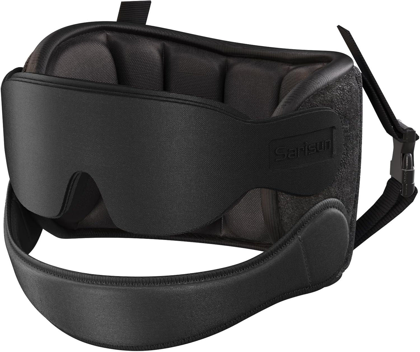 SARISUN Airplane Pillow Combo with Chin Strap, Travel Pillows for Airplanes with Sleep Eye Mask, Plane Pillow for Long Flights, Car Road Trip, 360° Headrest, Stop Bobblehead, Black
