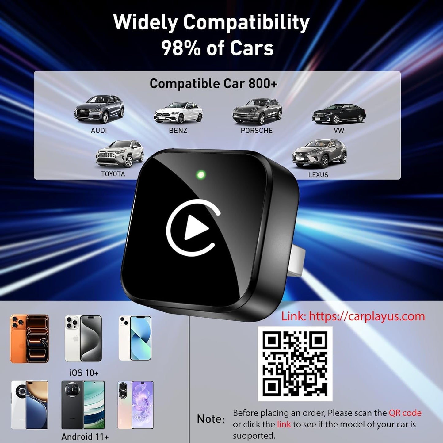iGENJUN Wireless CarPlay Adapter 2026 Upgrade Mini Design, USB/USB-C Plug & Play Converts CarPlay to Wireless - Easy Use Fast Stable Connection Car Play for iPhone & Android