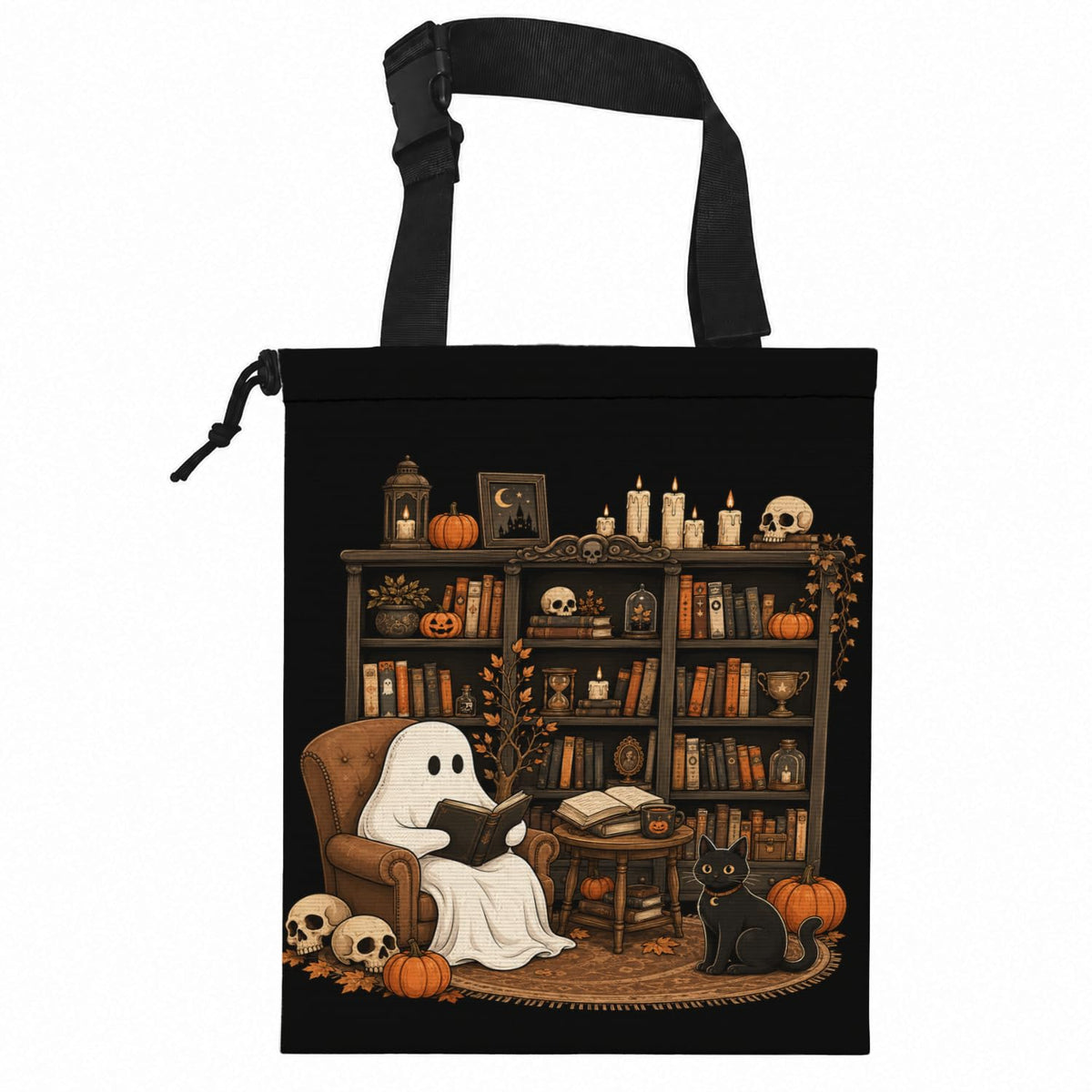 Halloween Ghost Wildflower Car Garbage Bag Canvas Trash Can
