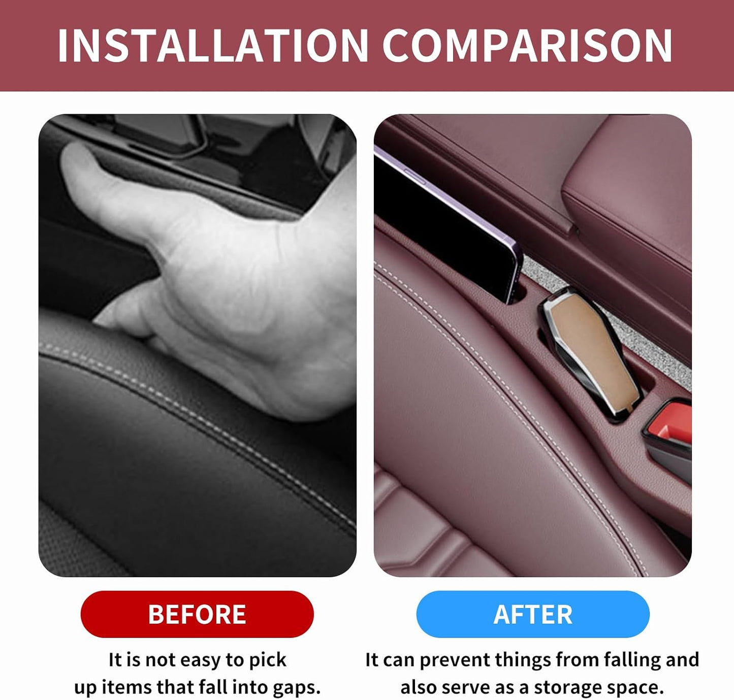 2PCS Car Seat Gap Filler Organizer,Multifunctional Car Gap Filler Organizer Storages Function,Universal Console Catcher Between Seats Cars Interior Accessories (Red)