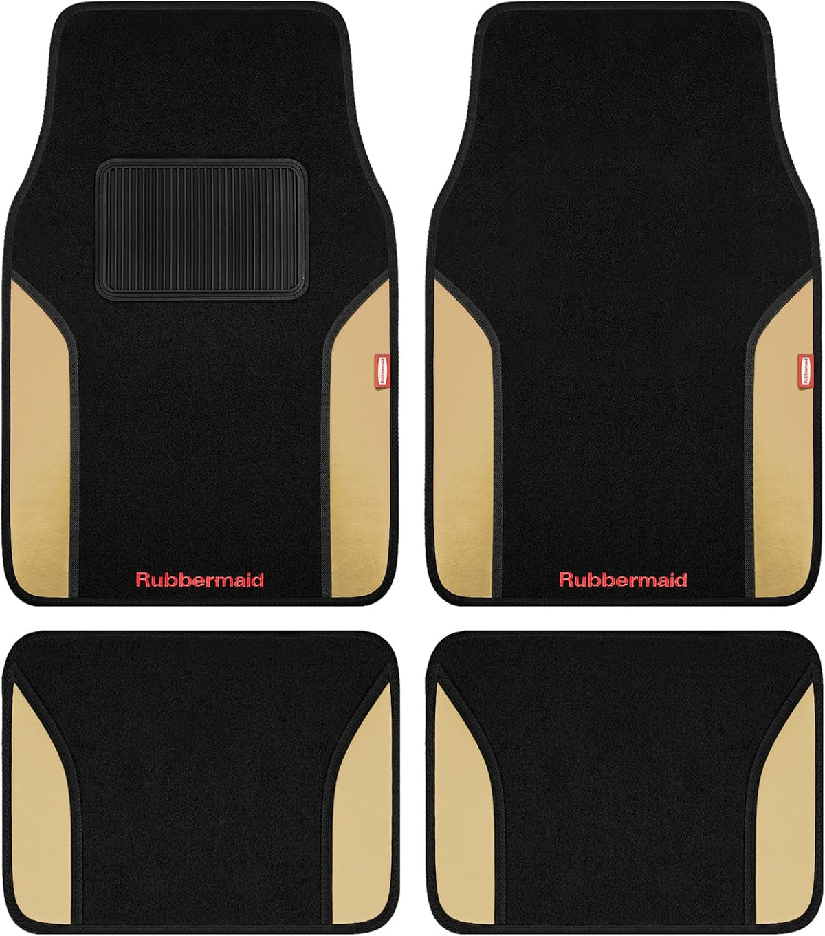 Rubbermaid Car Mats, Carpeted Floor Car Mat with Faux Leather & Built-in Heel Pad, Two-Tone Car Rug Floor Mats, Stylish Carpeted Floor Mats for Cars, Trucks & SUVs Beige Color