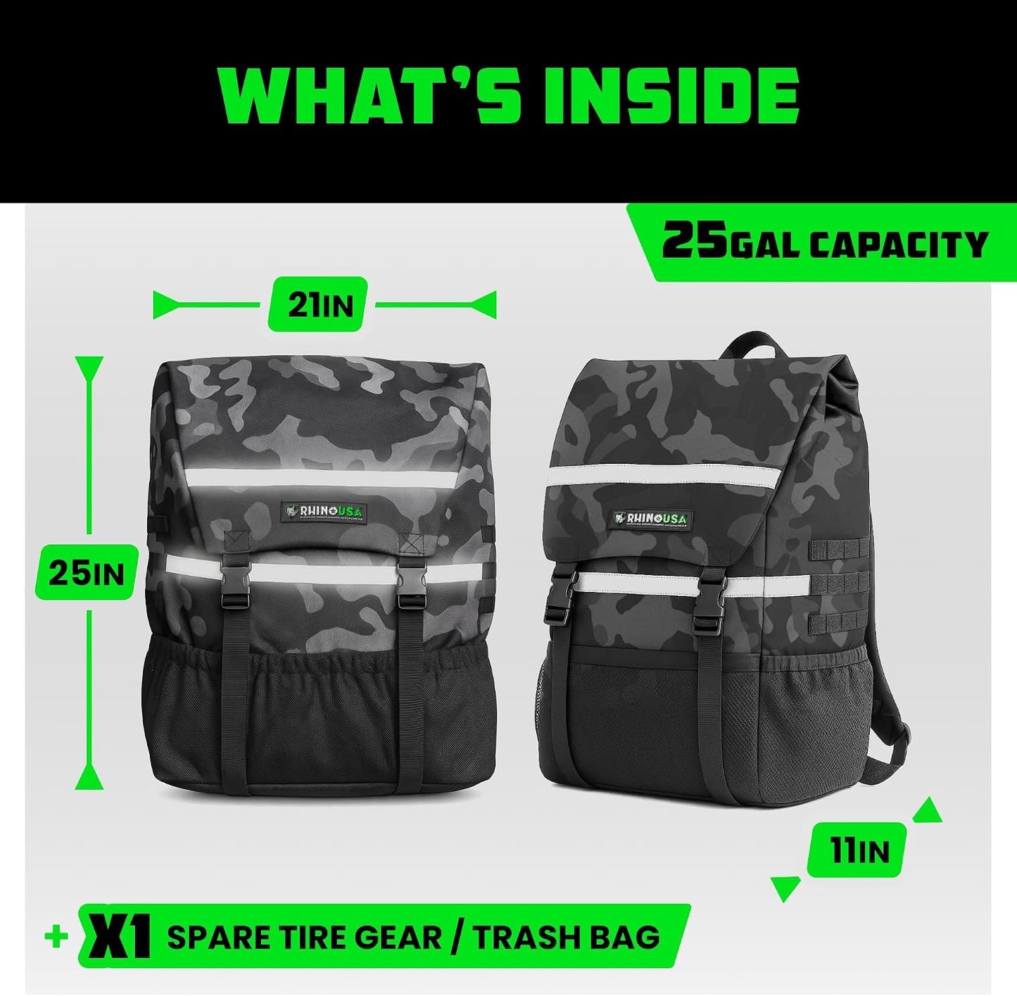 Rhino USA Spare Tire Trash Bag - Ultimate Car Storage Solution For Overlanding Accesories, Firewood, Water, Camping Essentials and More! - Camo