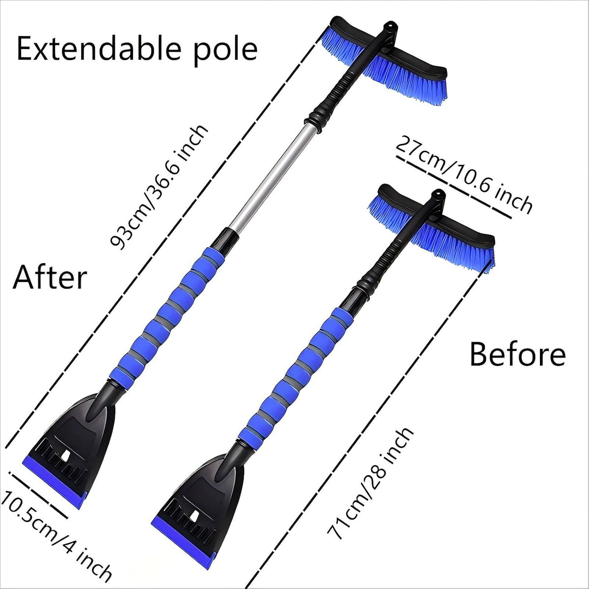 Snow Brush and Ice Scrapers for Car Windshield, 360° Pivoting Brush Head Detachable Snow Scrapers with Ergonomic Foam Grip;36inch Extendable Snow Brushs for SUV and truck SUV,Blue,Car Accessories