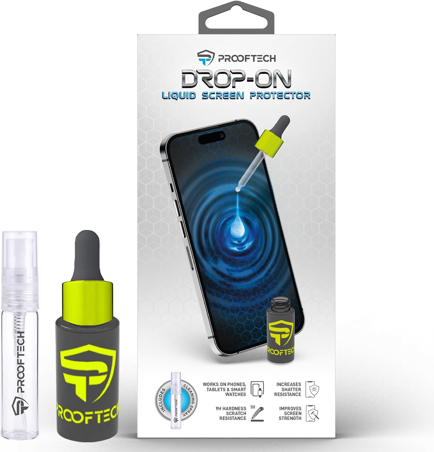 ProofTech DROP ON Liquid Glass Screen Protector for up to 10 Devices - Wipe On Scratch and Crack Resistant Nano Protection for All Phones Tablets Smart Watches Universal