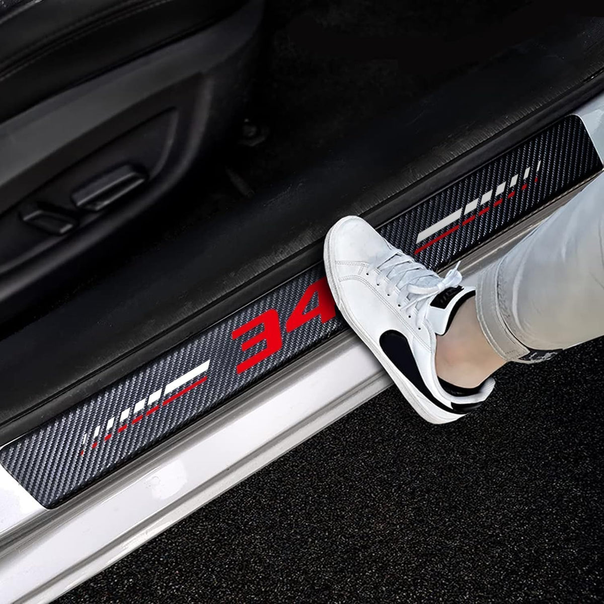 4Pcs Door Sill Plate Protectors Compatible with Dodge Challenger Durango SRT 345 Car Accessories, Carbon Fiber Leather Door Sill Stickers for Dodge 345 Auto Accessories