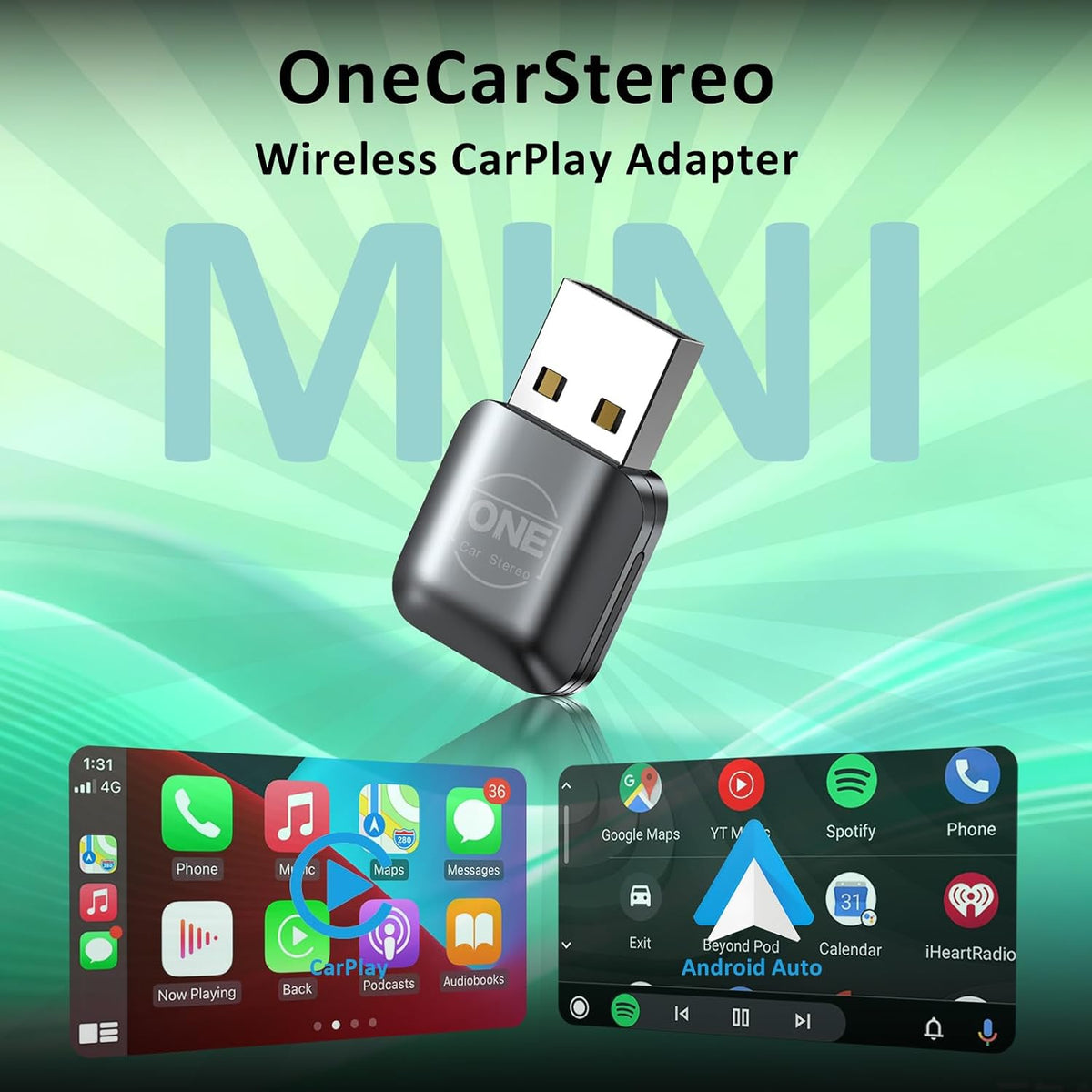 OneCarStereo Wireless CarPlay Adapter, Android Auto Wireless Adapter for iPhone & Android, Plug & Play, Fast Auto Reconnect, Convert Wired CarPlay to Wireless, for Cars with Factory Wired CarPlay