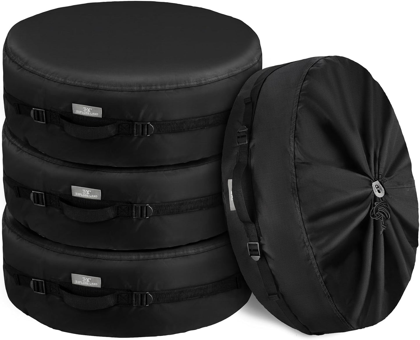 Explore Land Seasonal Tire Cover - Spare Tire Bag with Handle, Heavy Duty Winter Wheel Storage Tote Against Dust and Scratches, 4 Pack (Fits Diameters 26''-28.75'', Black)