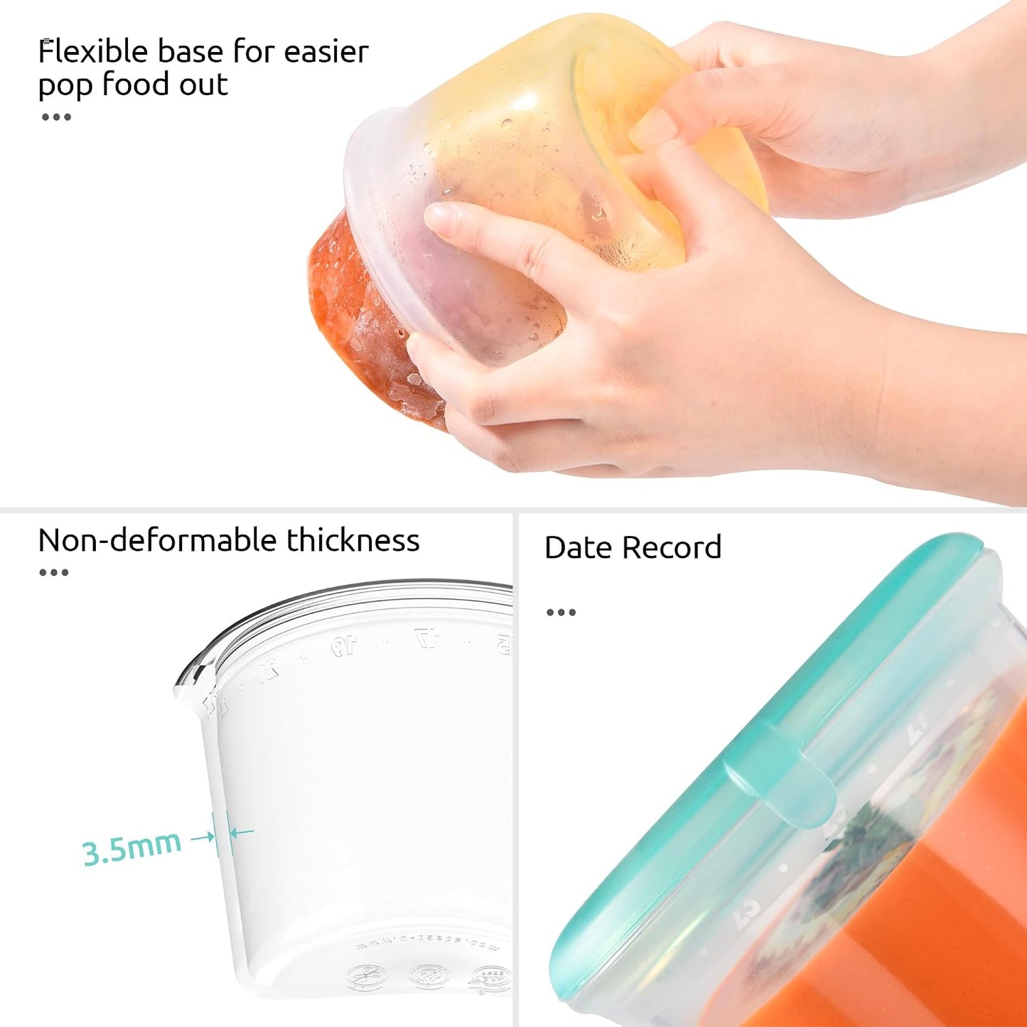 U-Taste 2 Cup Silicone Food Container: Meal Prep Kitchen Storage with Airtight Lid, Freezer & Microwave Safe, Lunch Box with Date Marking Circle, Clear Stackable for Portion Control (2-PC, Aqua Sky)